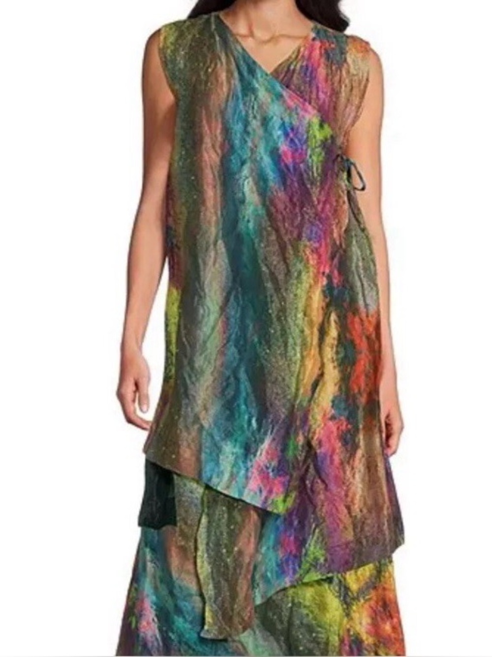 NEW Bryn Walker Zen Taffeta Nebulosa Abstract Print Asymmetrical Hem Wrap Tunic
